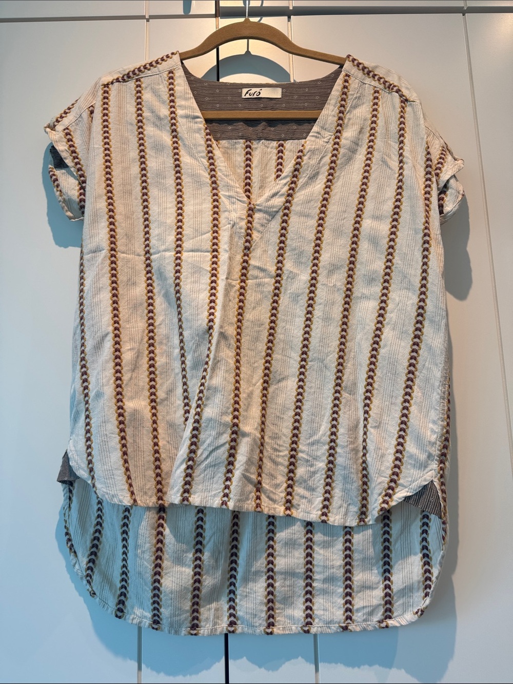 Cream Striped V-Neck Tunic Top